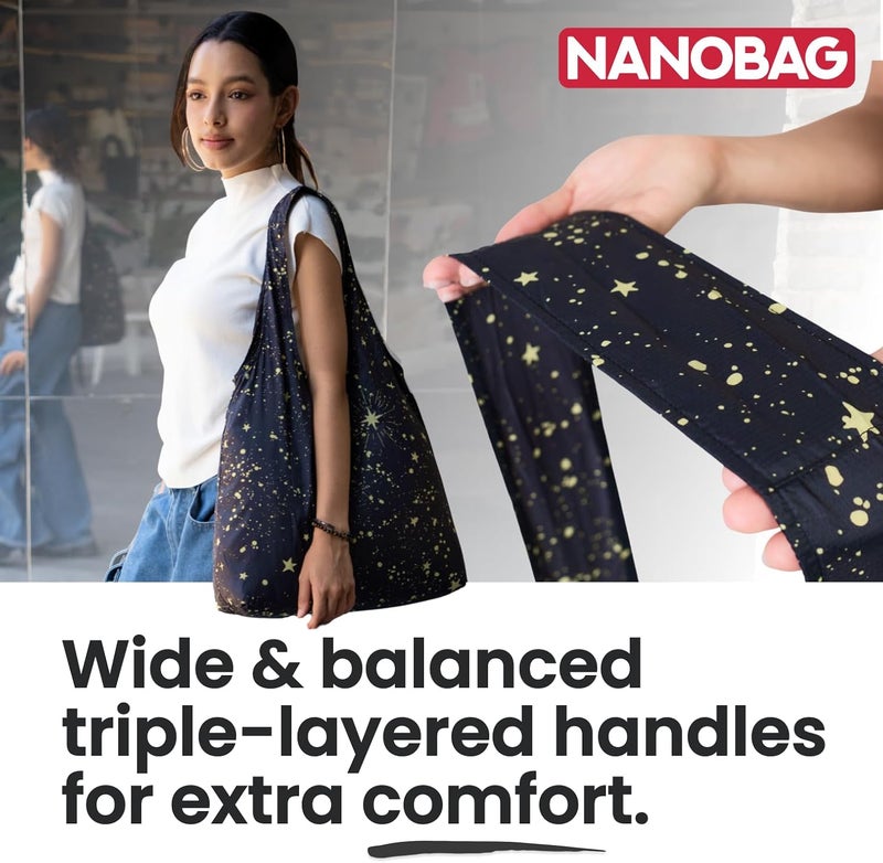 Nanobag Store Ultra-Lightweight Foldable Tote for Women & Men, Reusable Grocery & Travel Bag, Packable Collapsible Compact Market Essential (Standard Black) - Image 5